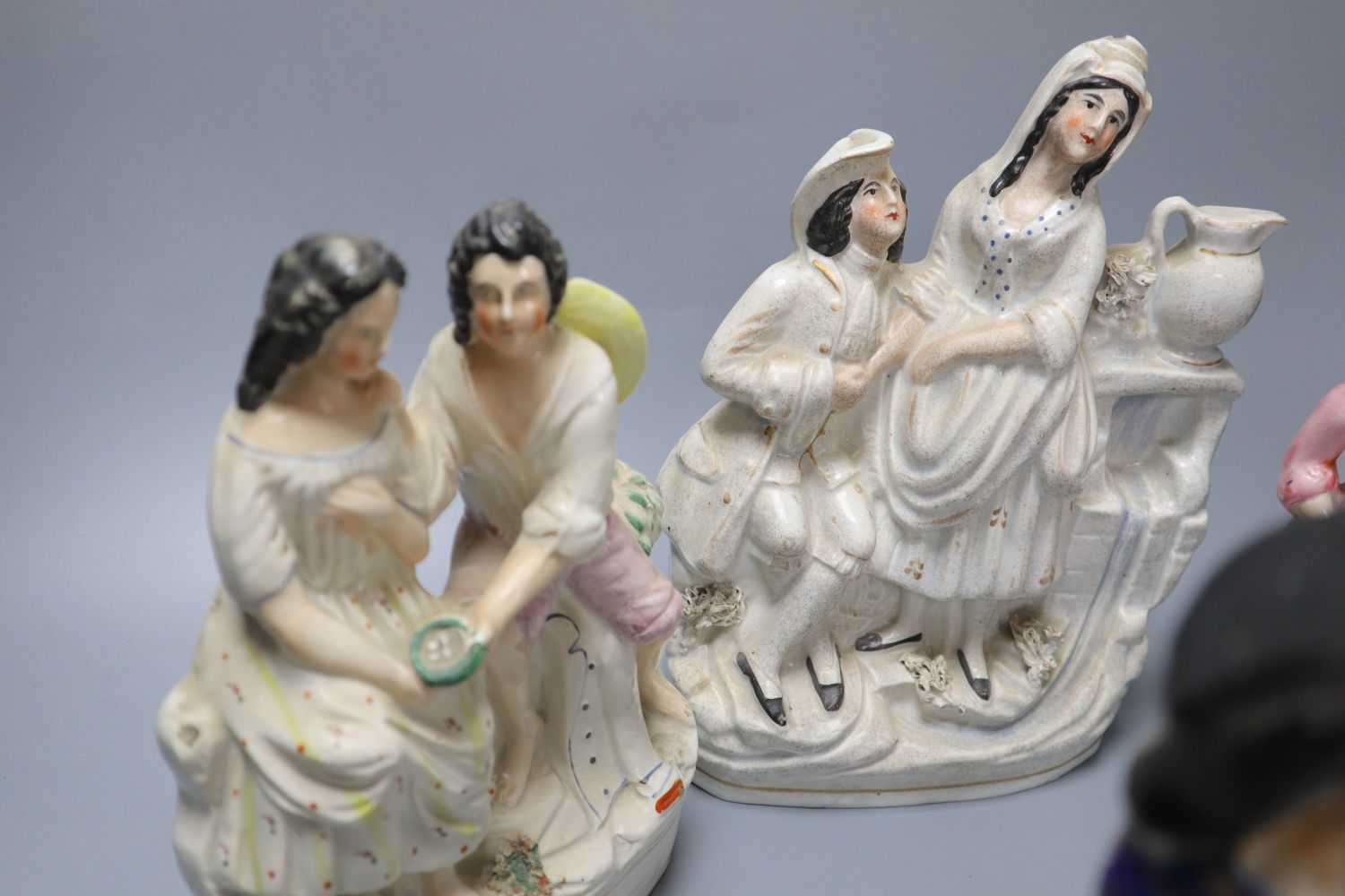 Five 19th century Staffordshire pottery figures including Dick Turpin, later 24cm